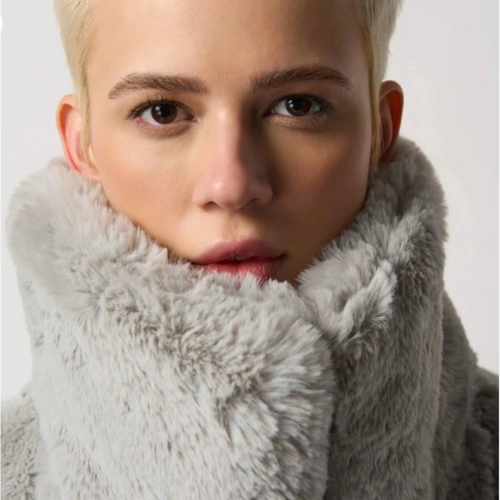 Joseph Ribkoff Silver Faux Fur Reversible Coat - Picture 8 of 15